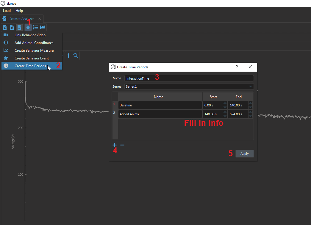 How to define specific Time Points and calculate changes in either # spikes, spike firing rate or spike amplitude danse™?
